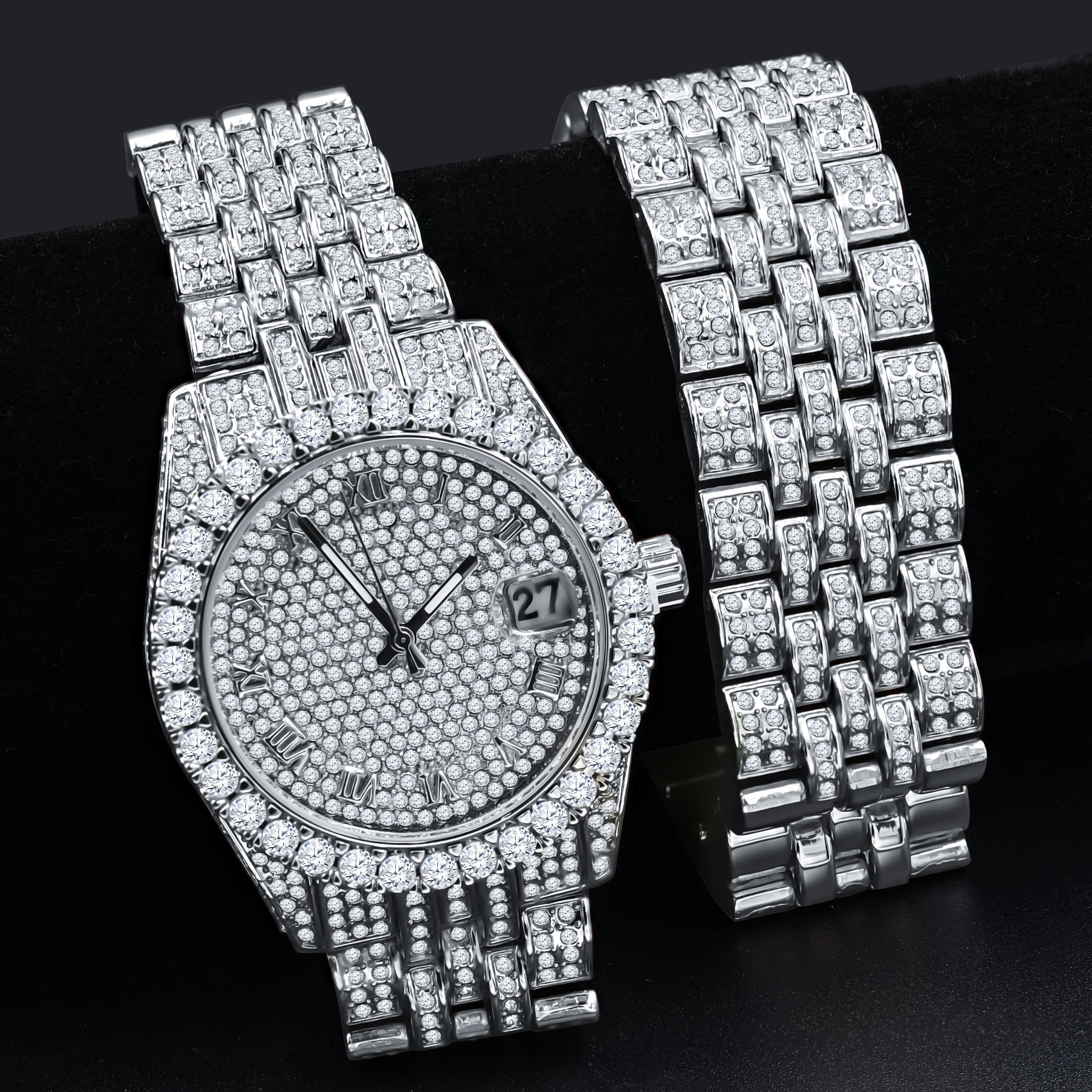 PURPUREUS 5-LINK ICED OUT WATCH & BRACELET SET I 530701