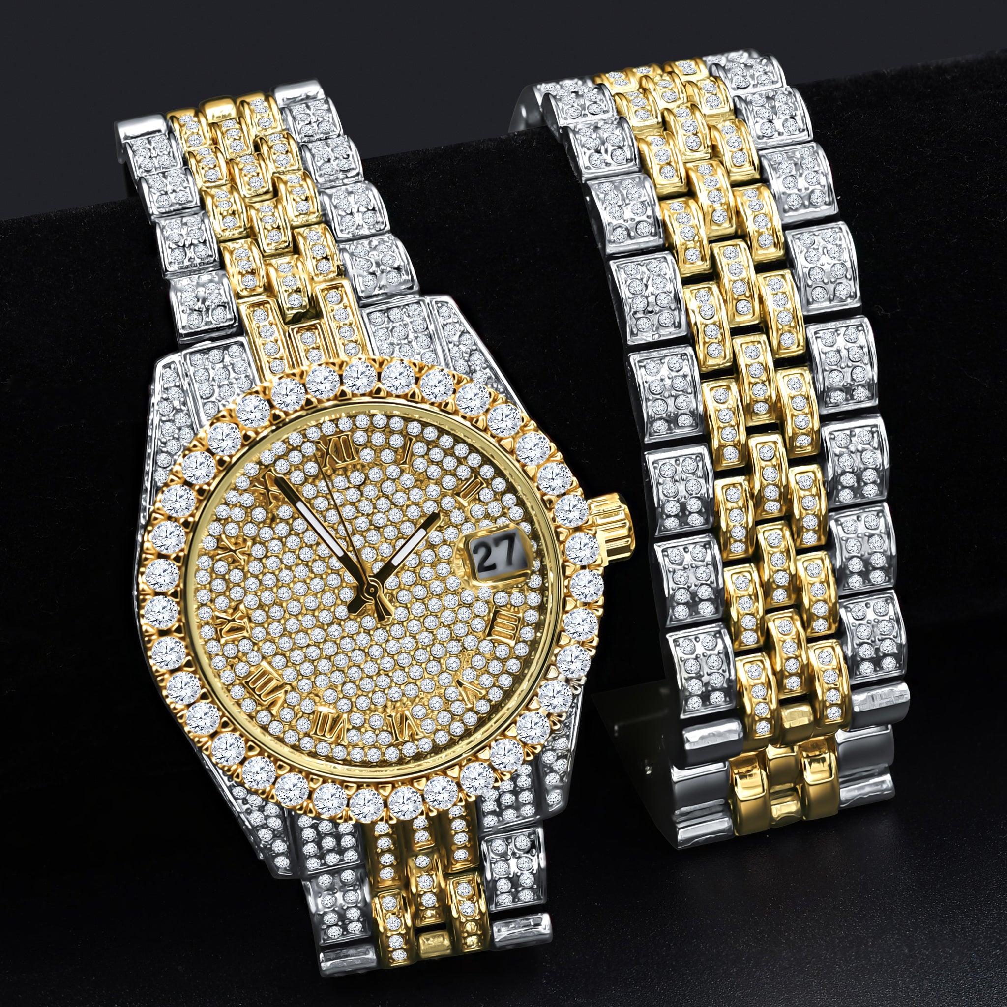 PURPUREUS 5-LINK ICED OUT WATCH & BRACELET SET I 5307042