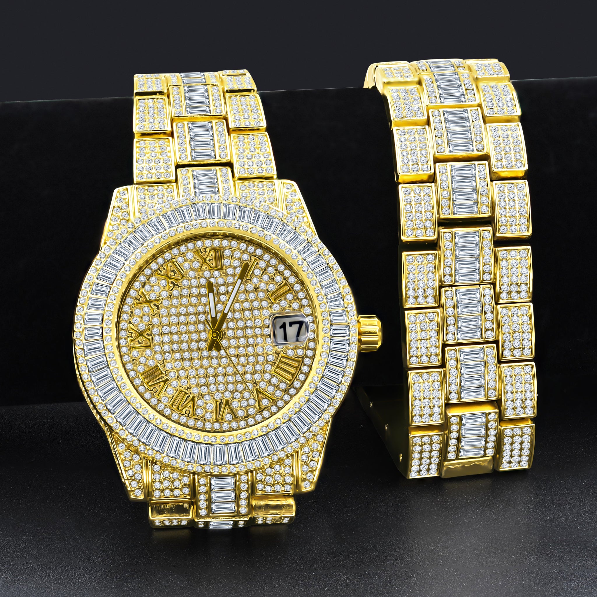 OYSTER BAGUETTE BEZEL ICED OUT WATCH & BRACELET SET | 530752