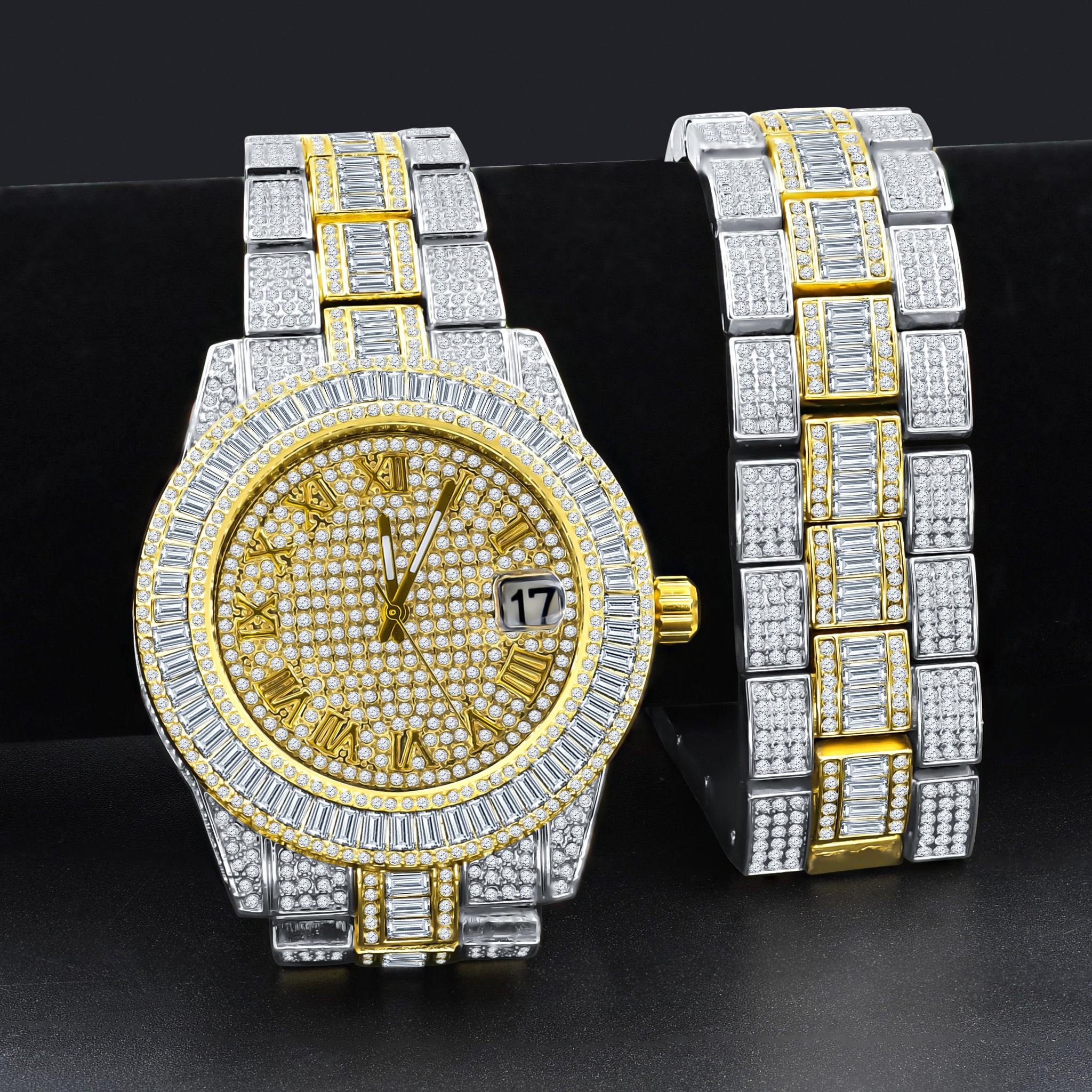 OYSTER BAGUETTE BEZEL ICED OUT WATCH & BRACELET SET| 5307542