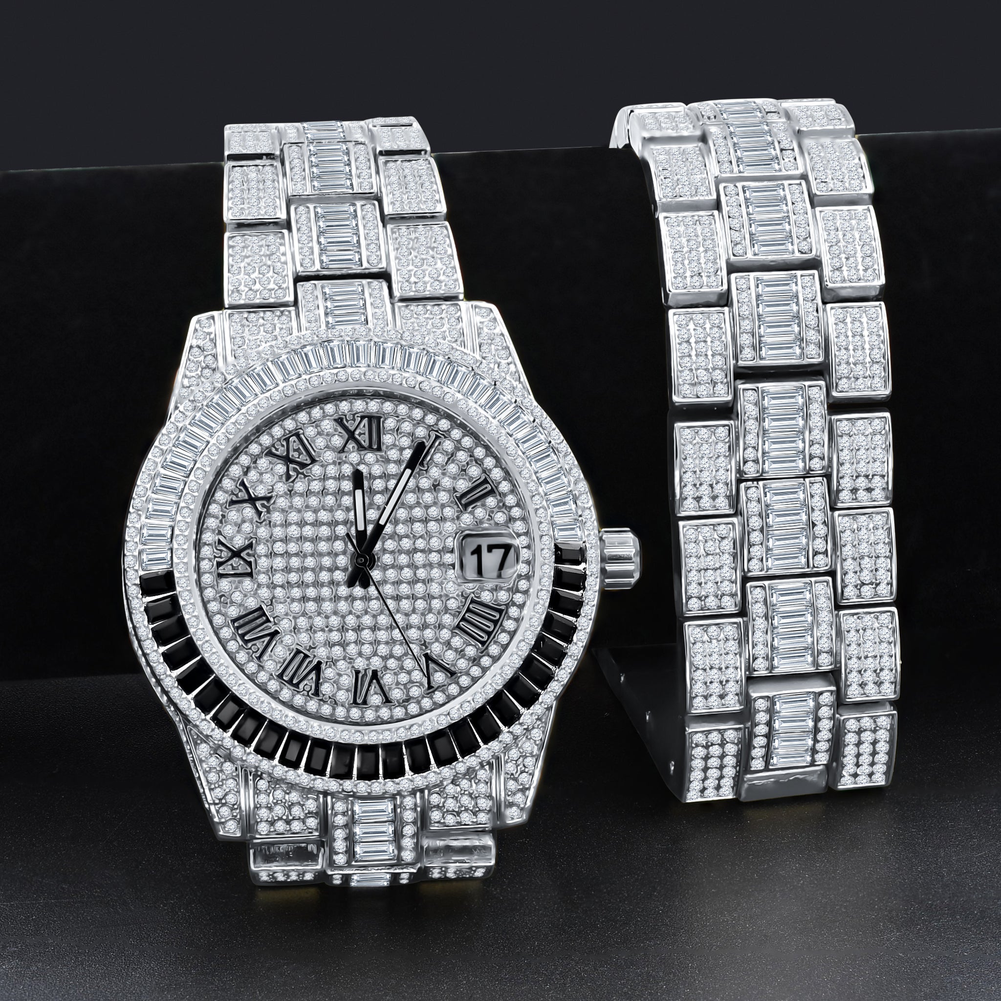 OYSTER BAGUETTE BEZEL ICED OUT WATCH & BRACELET SET | 530757