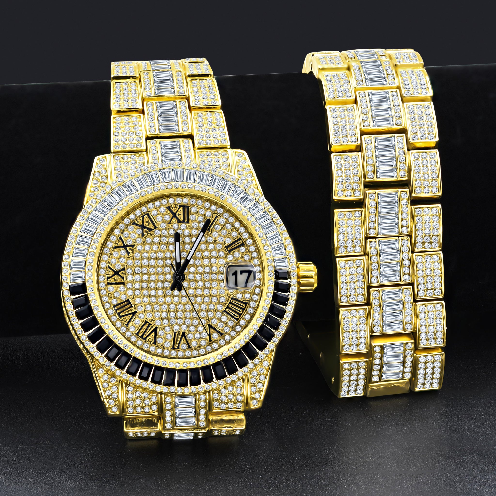 OYSTER BAGUETTE BEZEL ICED OUT WATCH & BRACELET SET | 530758