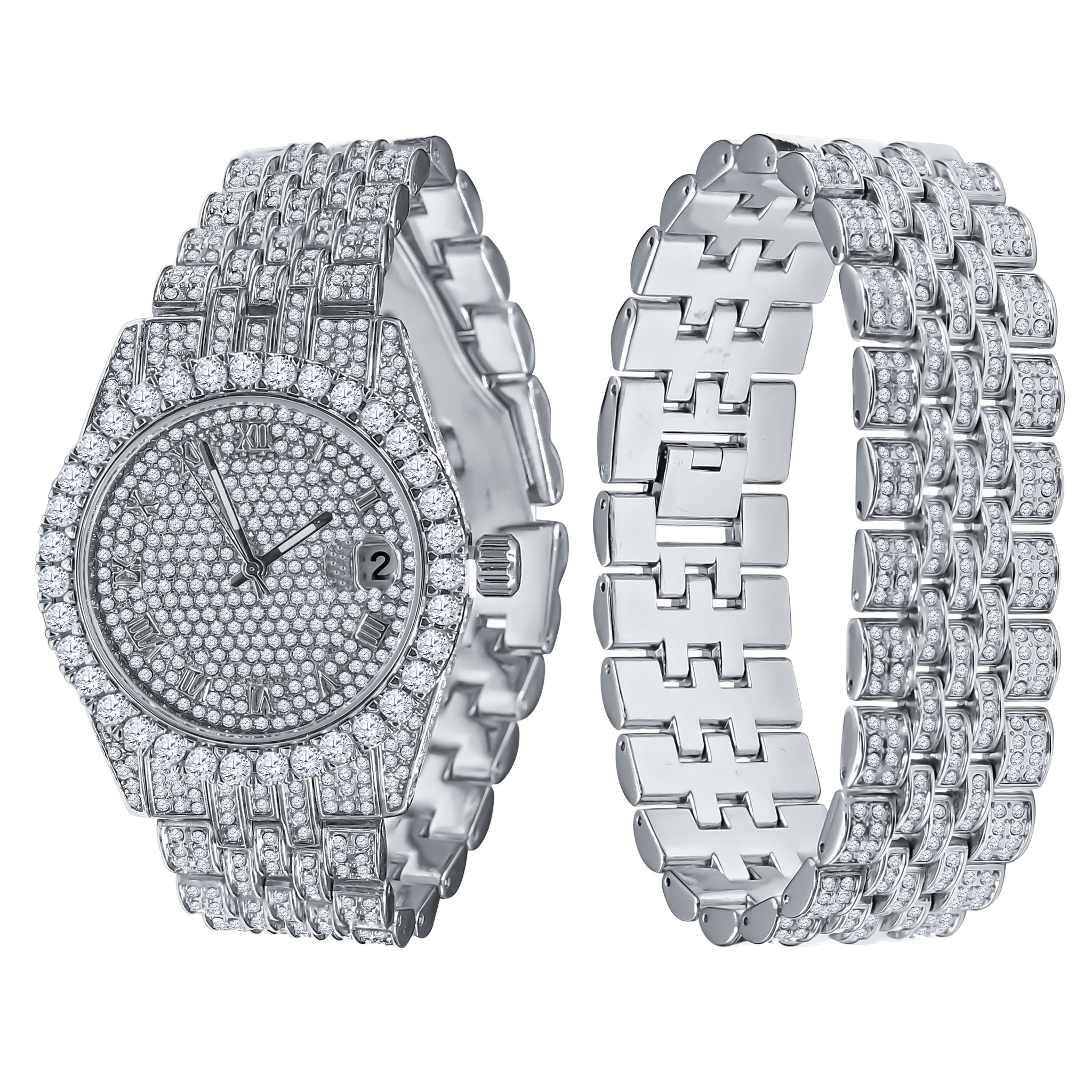 PURPUREUS 5-LINK ICED OUT WATCH & BRACELET SET I 530701