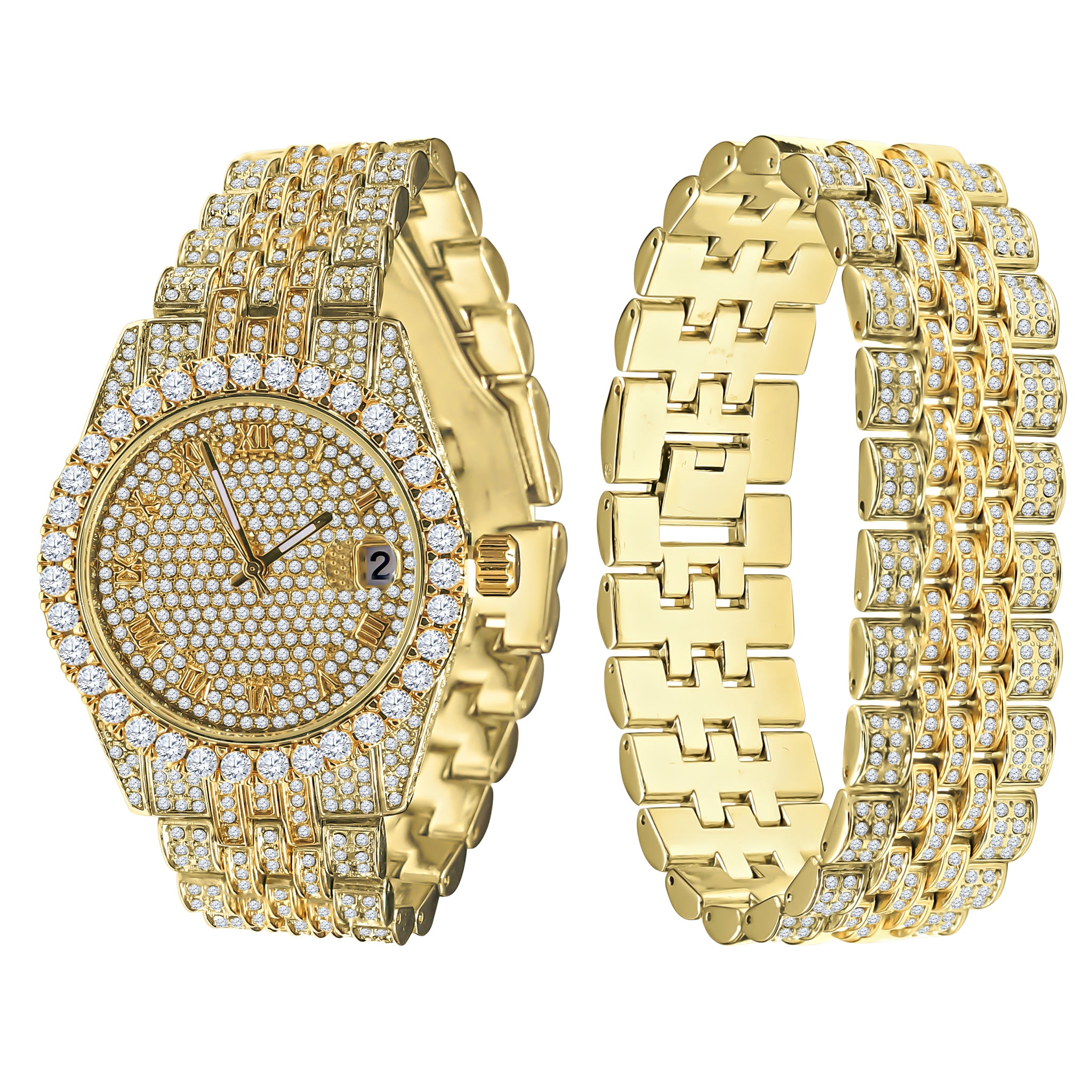 PURPUREUS 5-LINK ICED OUT WATCH & BRACELET SET I 530702