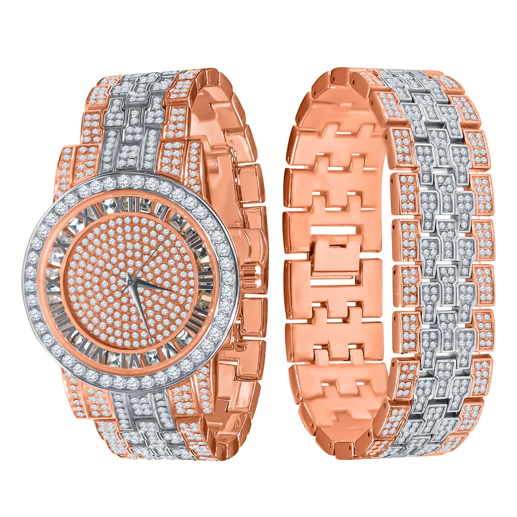 CANDIDUS PRINCESS CUT ICED OUT WATCH & BRACELET SET I 5307218