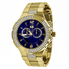 Yellow Gold 2 Row Navy Dial Iced out Bling Metal