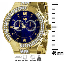 Yellow Gold 2 Row Navy Dial Iced out Bling Metal