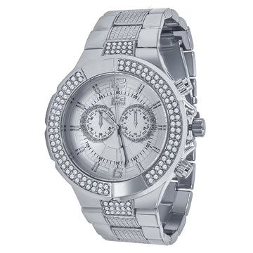 Silver 2 Row Silver Dial Iced out Bling Metal Watch