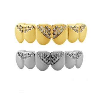 Hip Hop 14K Yellow Gold Triangle Pattern CZ Grillz