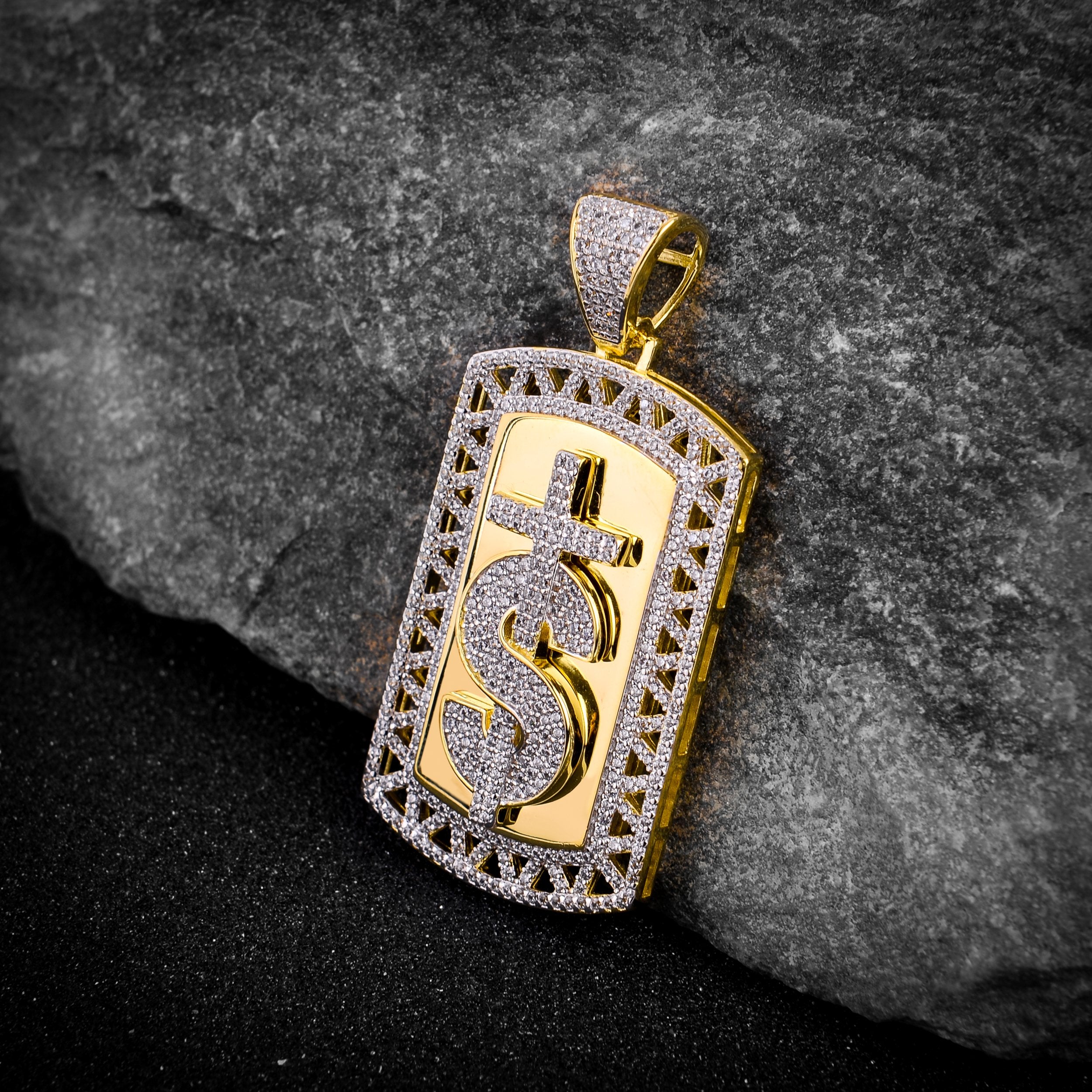 Dollar Cross Silver Pendant with CZ Stone-9210002