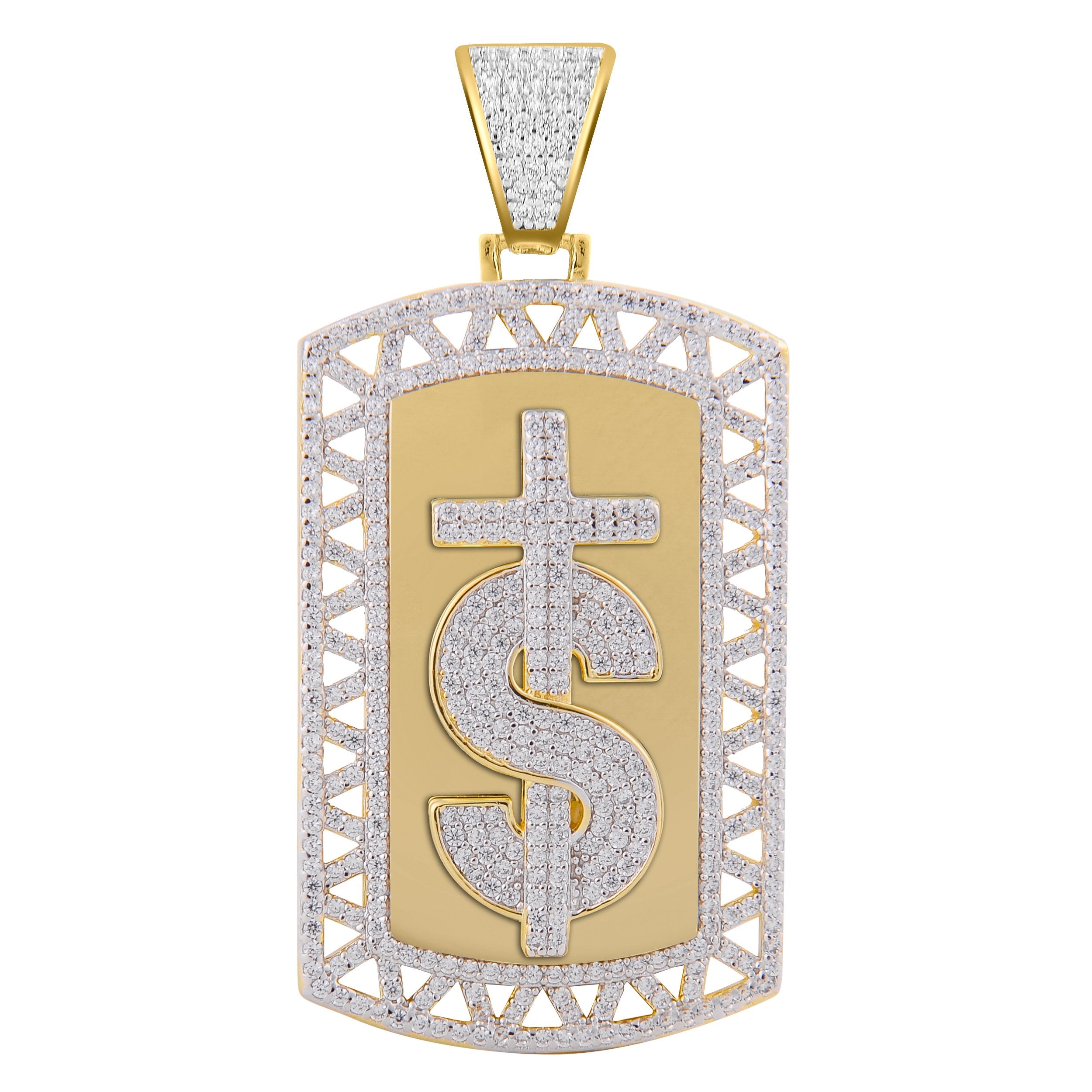 Dollar Cross Silver Pendant with CZ Stone-9210002