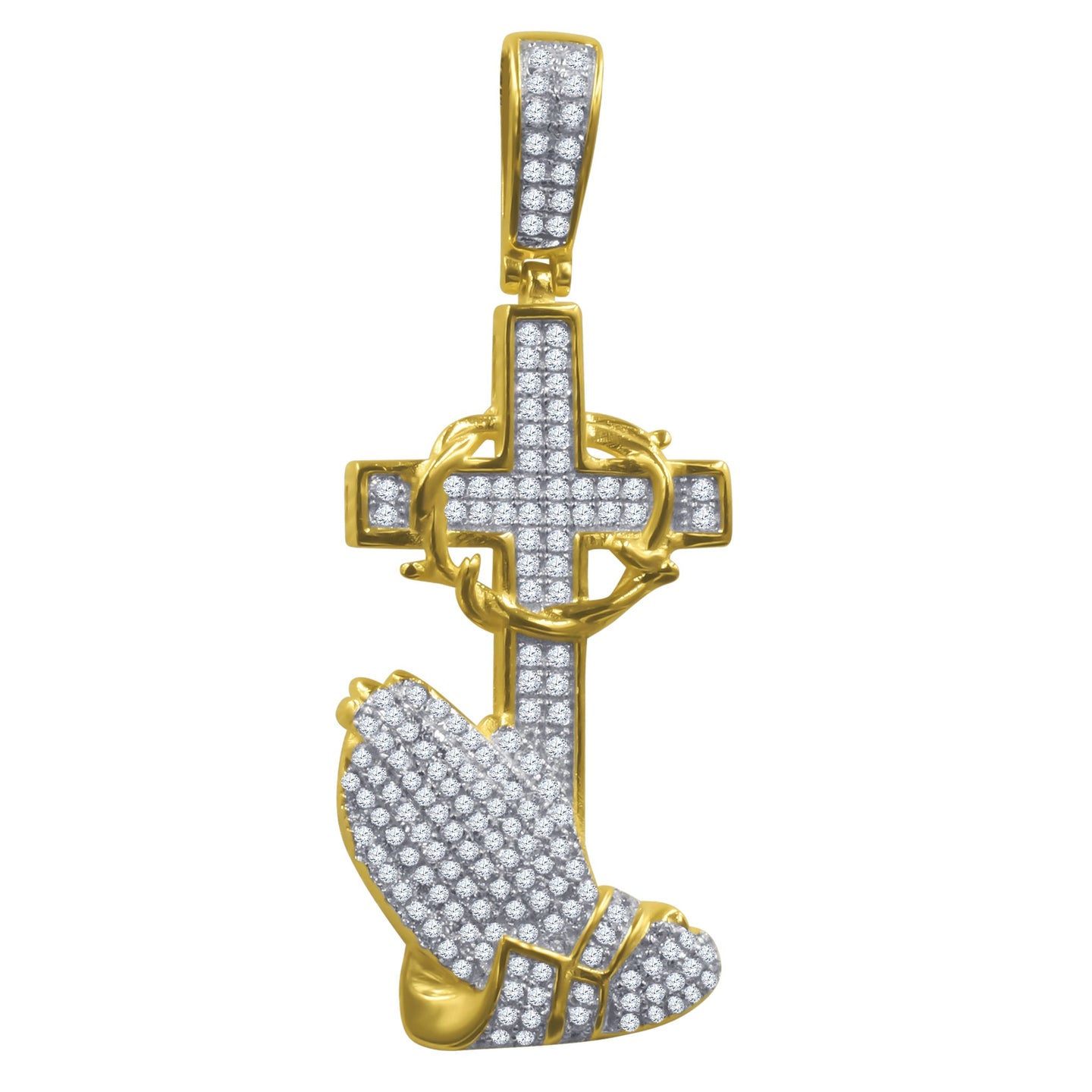 Praying Hands Cross 925 Silver Hip Hop Pendant