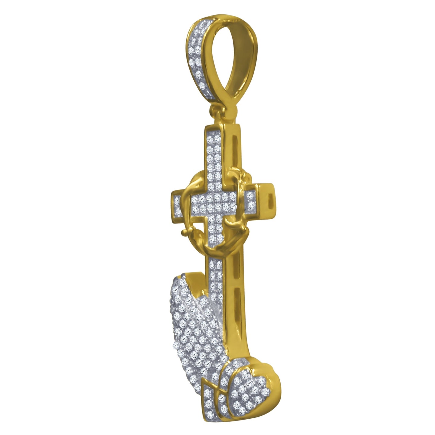 Praying Hands Cross 925 Silver Hip Hop Pendant