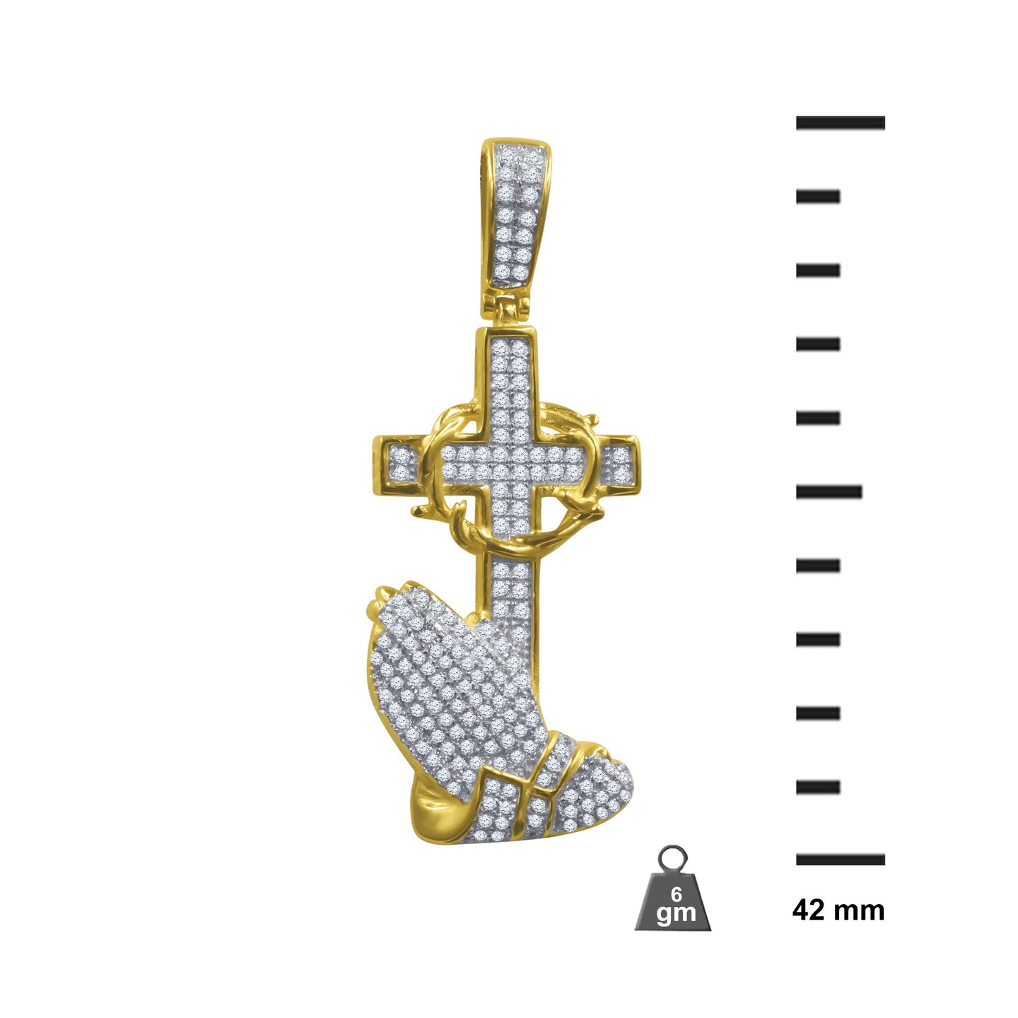 Praying Hands Cross 925 Silver Hip Hop Pendant