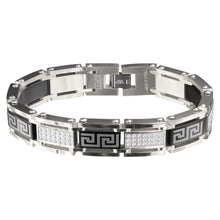 Steel & Black Greek Key with White CZ Accent Bracelet 931807