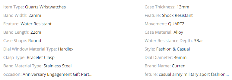 FULGENT CURREN CLASSIC METAL WATCH  I 550823