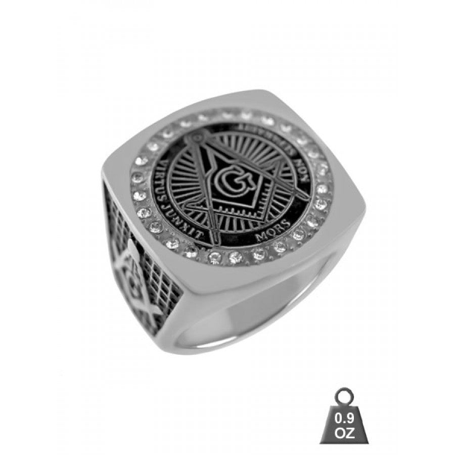 High Quality Steel Masonic Ring with CZ