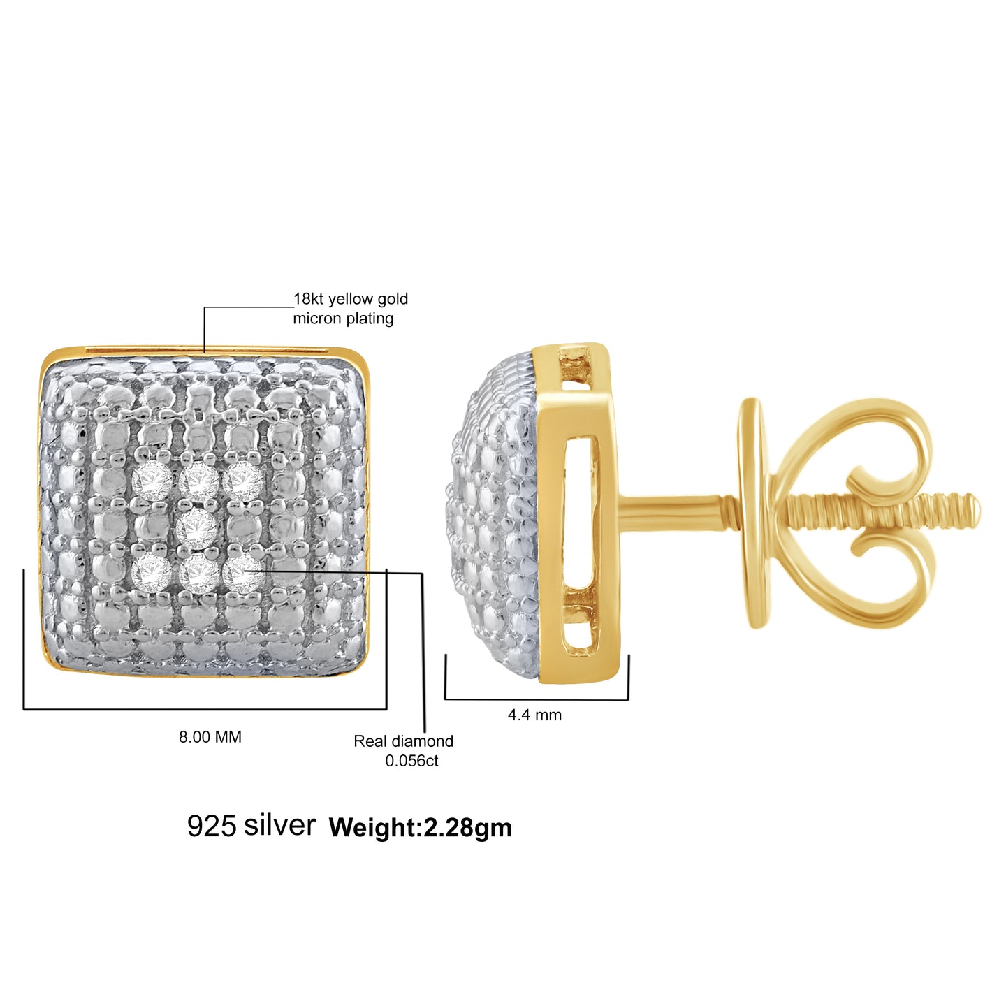 CARREE 925 REAL DIAMOND EARRINGS I 990531